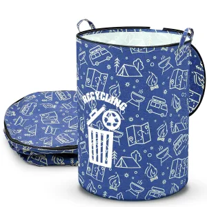 1 Pack Collapsible Trash Can Camping with Zippered Lid Foldable Storage Bin Portable Garbage Can for Outdoor Camping RV's Yard Waste (Recycling Style)