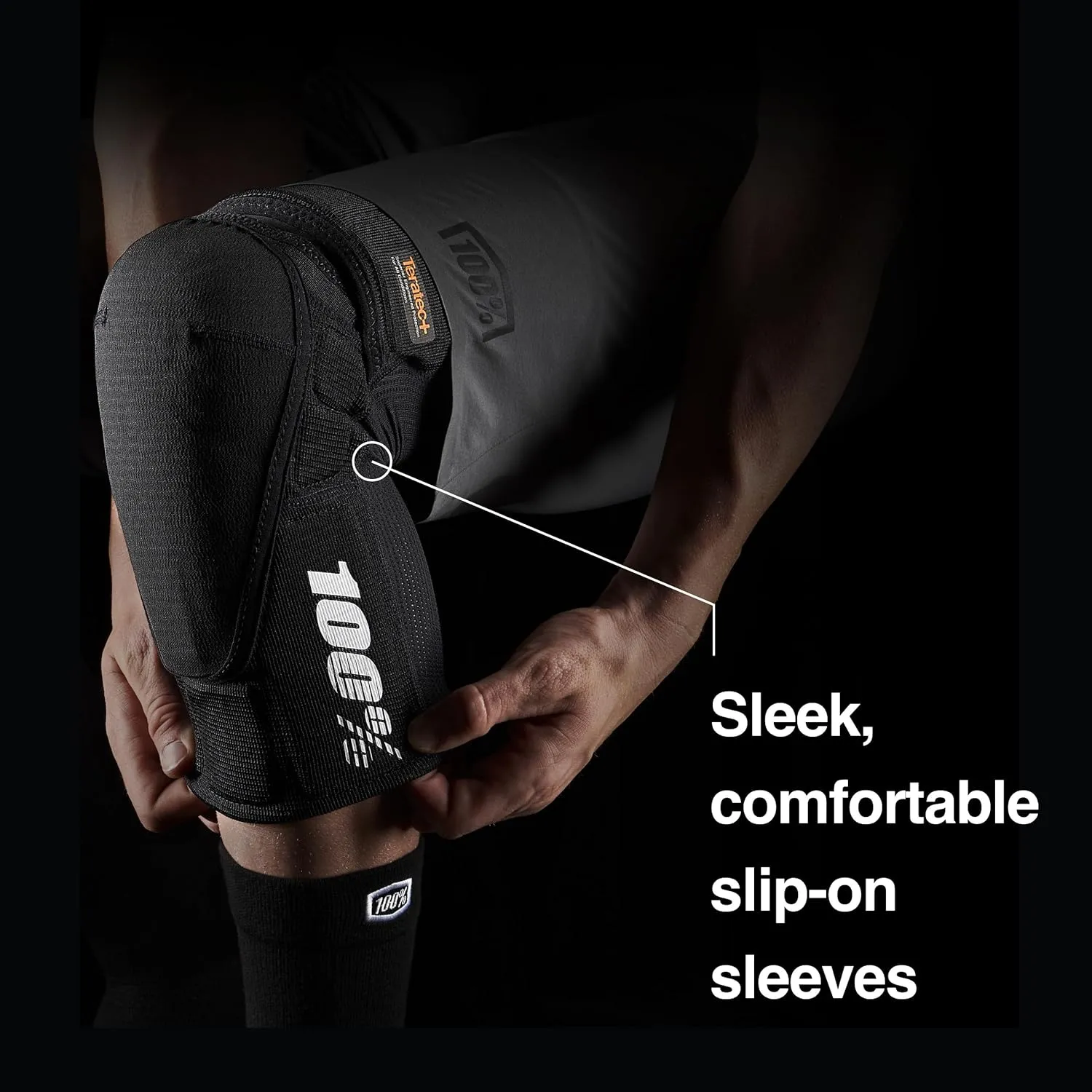 100% Teratec Mountain Biking Knee Pad - MTB & BMX Protection - Ultralight Nylon Slip On Sleeve with Built in Padding