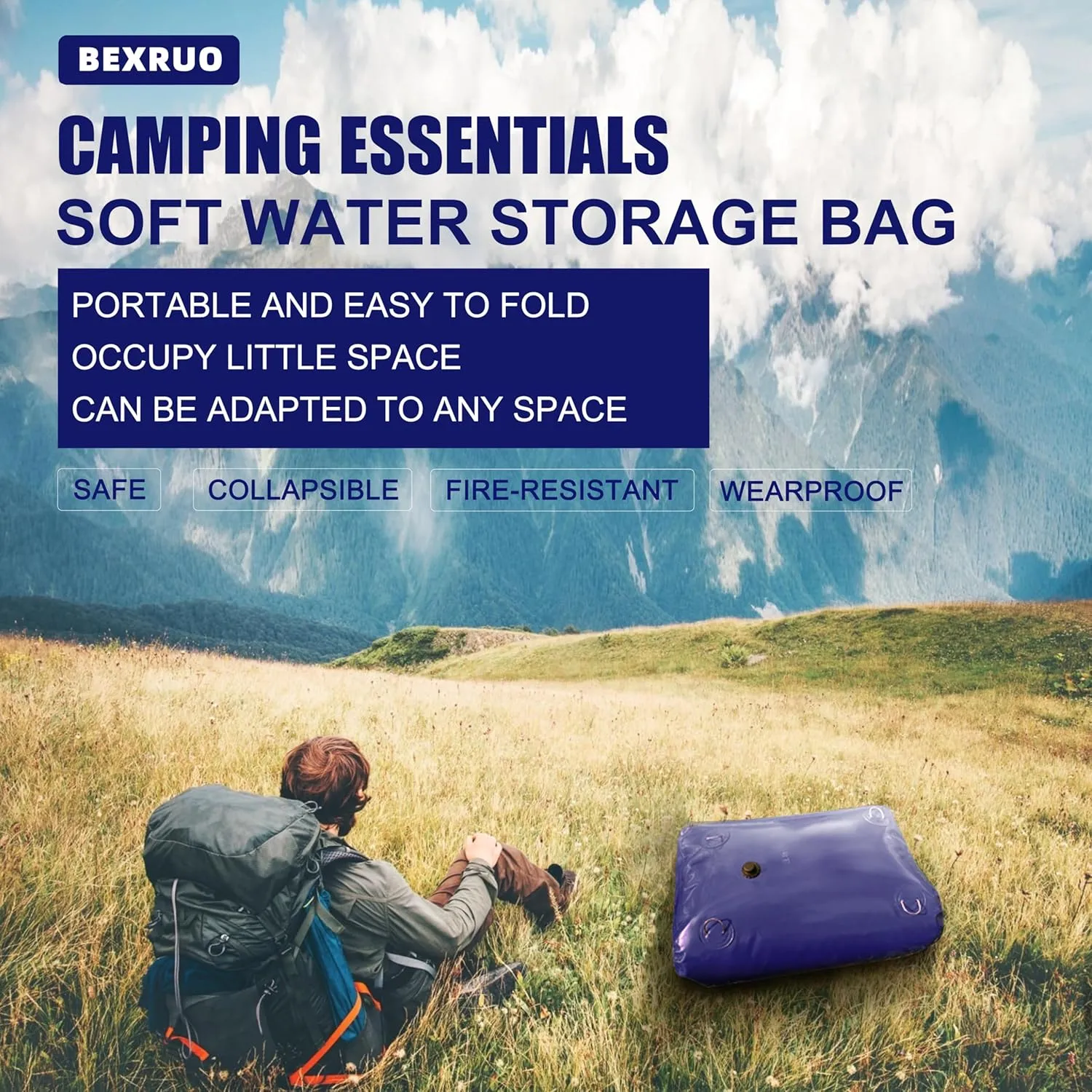 100Gal Portable Water Storage Bladder, Foldable Large Capacity Container Tank, Agricultural Irrigation, Camping, Firefighting, Outdoor Household