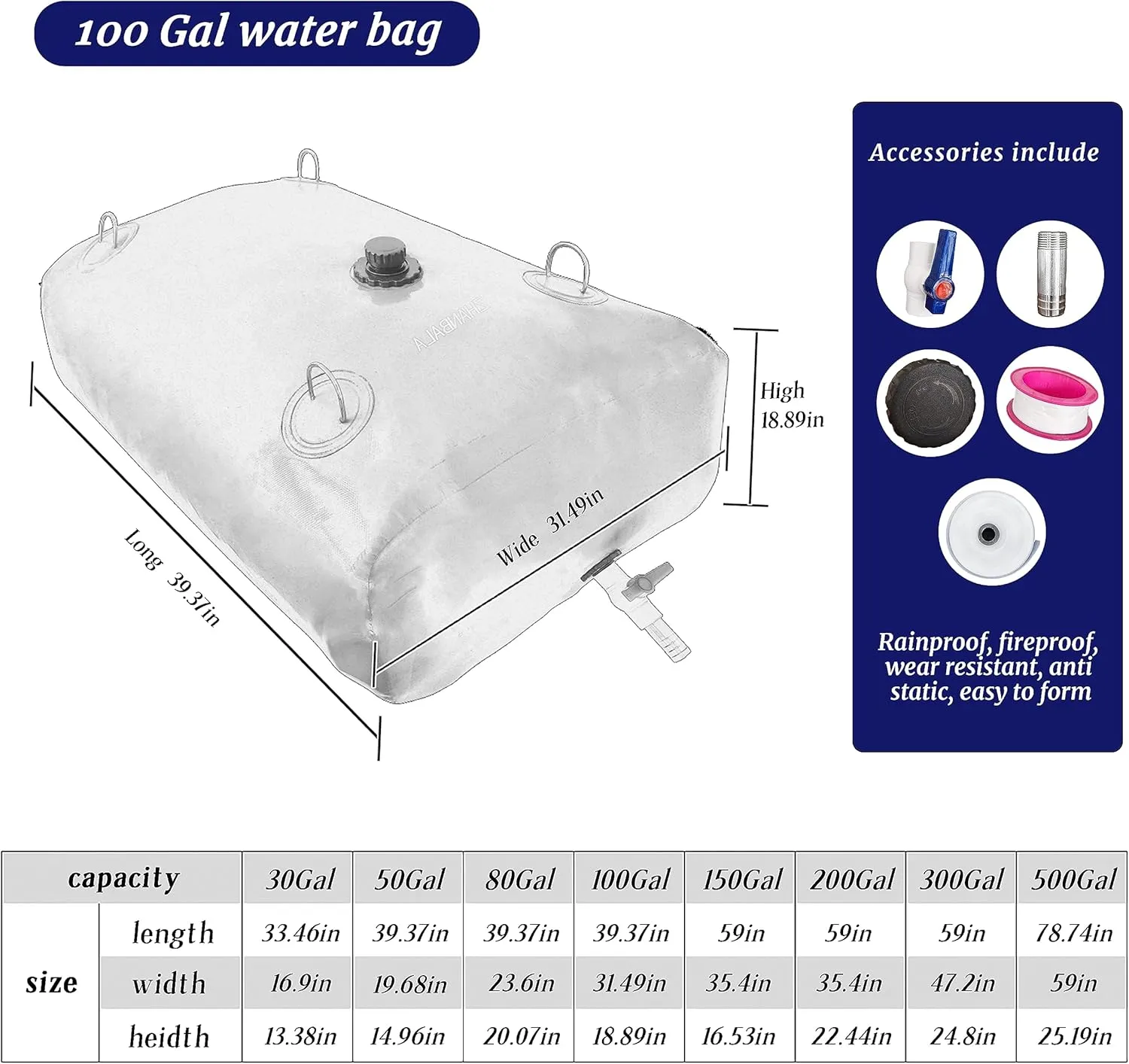 100Gal Portable Water Storage Bladder, Foldable Large Capacity Container Tank, Agricultural Irrigation, Camping, Firefighting, Outdoor Household