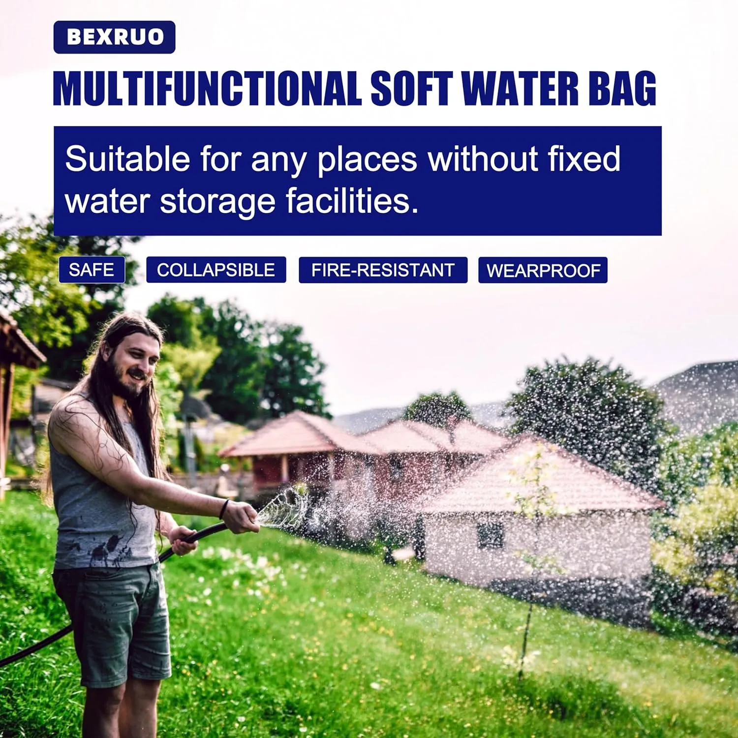 100Gal Portable Water Storage Bladder, Foldable Large Capacity Container Tank, Agricultural Irrigation, Camping, Firefighting, Outdoor Household