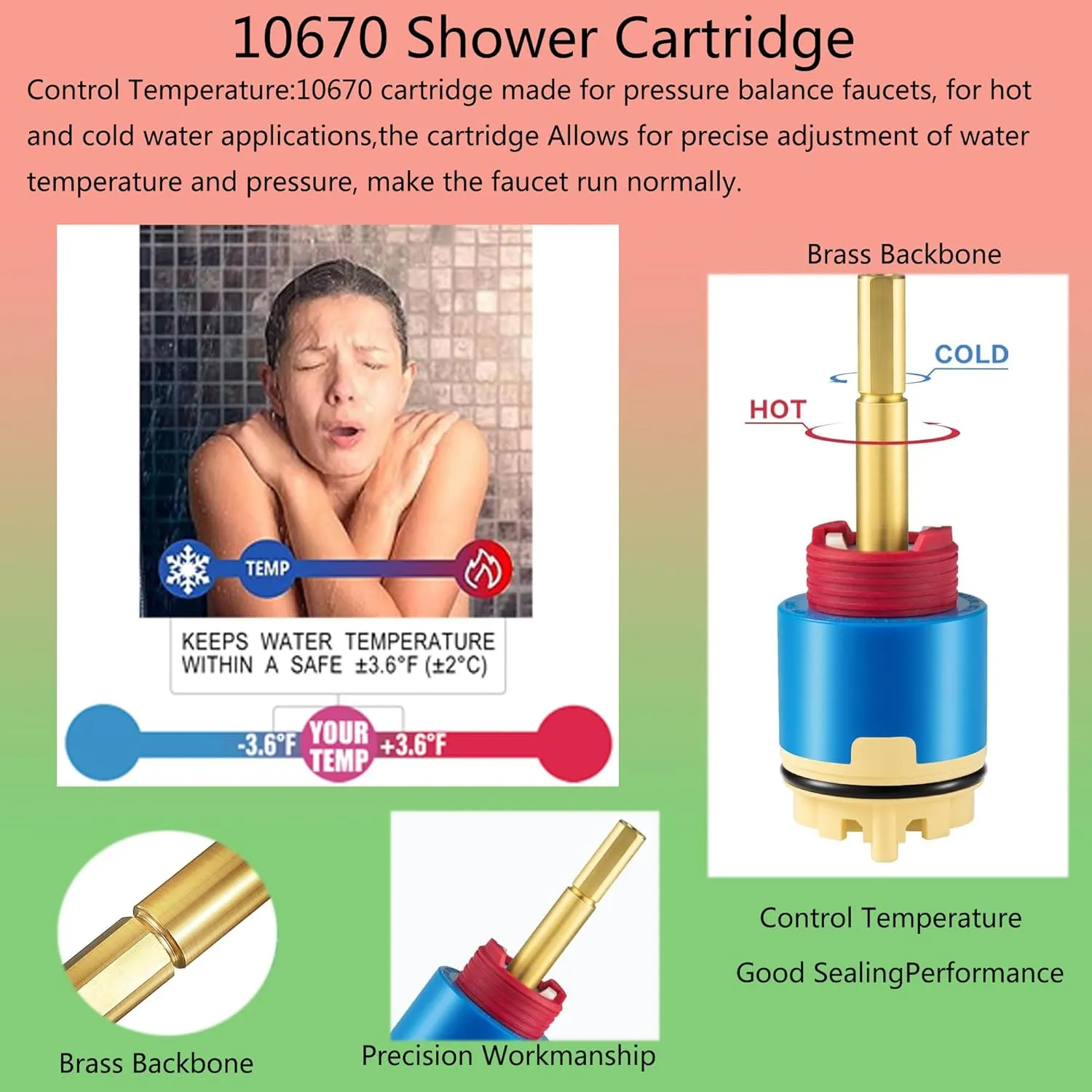 10670 Shower Cartridge,Compatible with Aqua source/Glacier Bay Single Handle Shower Faucet For Shower/Tub Faucet Cartridges Replacement,Pressure Balance Valve Core 40mm Copper Material