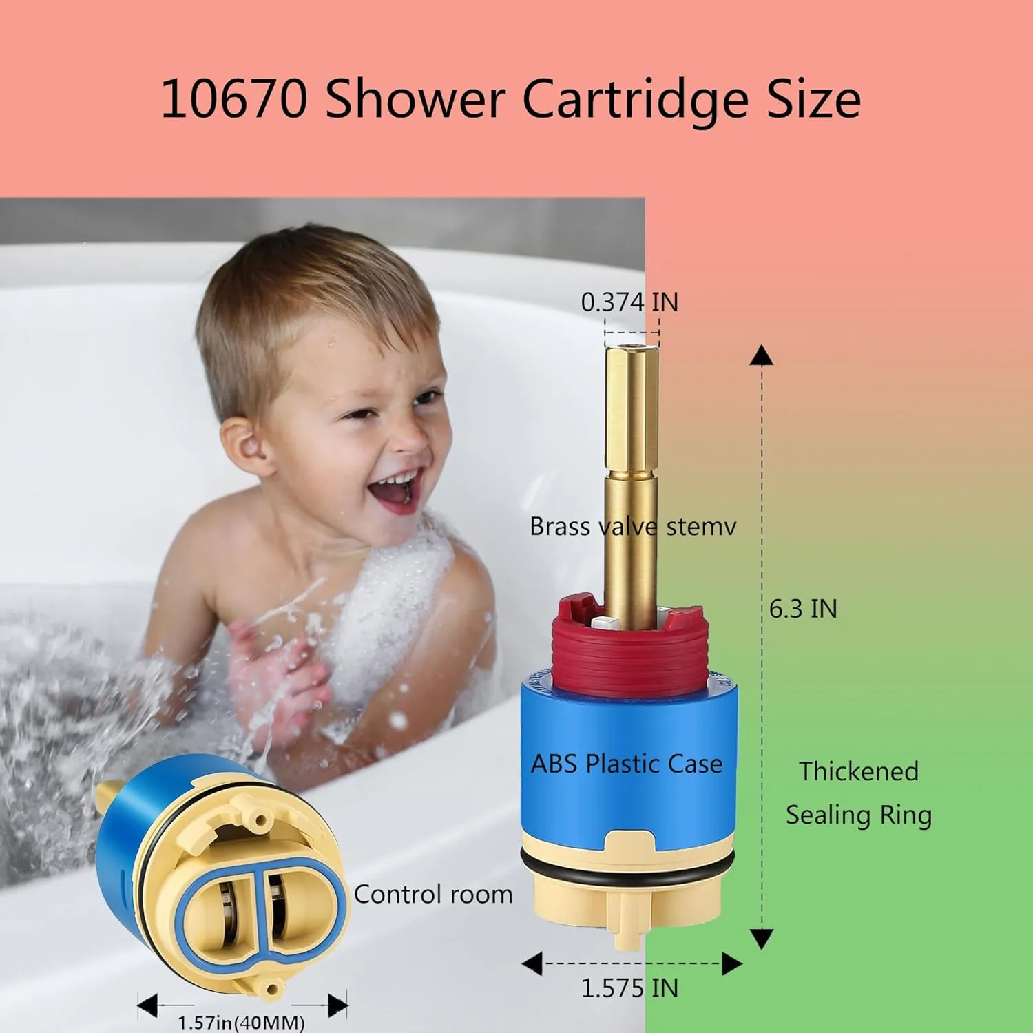 10670 Shower Cartridge,Compatible with Aqua source/Glacier Bay Single Handle Shower Faucet For Shower/Tub Faucet Cartridges Replacement,Pressure Balance Valve Core 40mm Copper Material