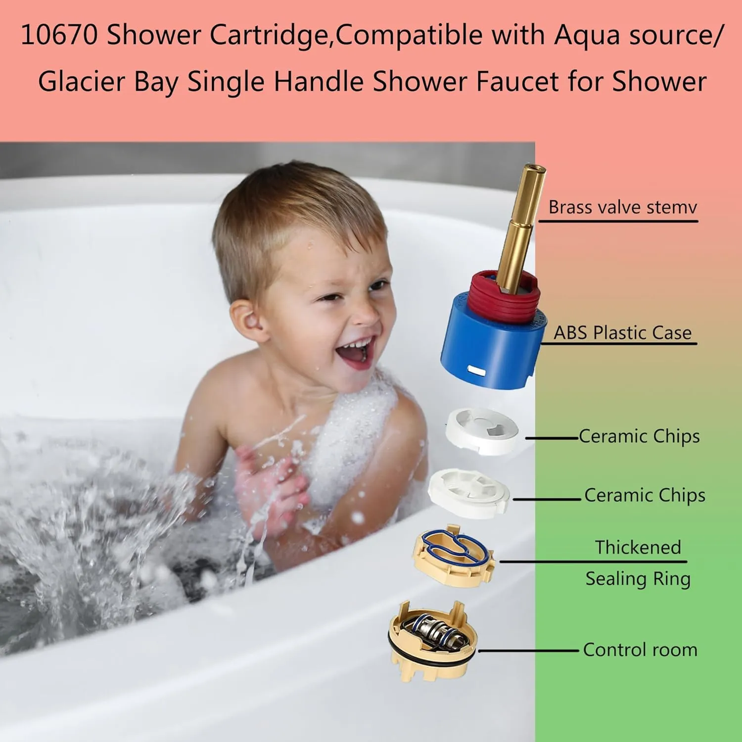 10670 Shower Cartridge,Compatible with Aqua source/Glacier Bay Single Handle Shower Faucet For Shower/Tub Faucet Cartridges Replacement,Pressure Balance Valve Core 40mm Copper Material