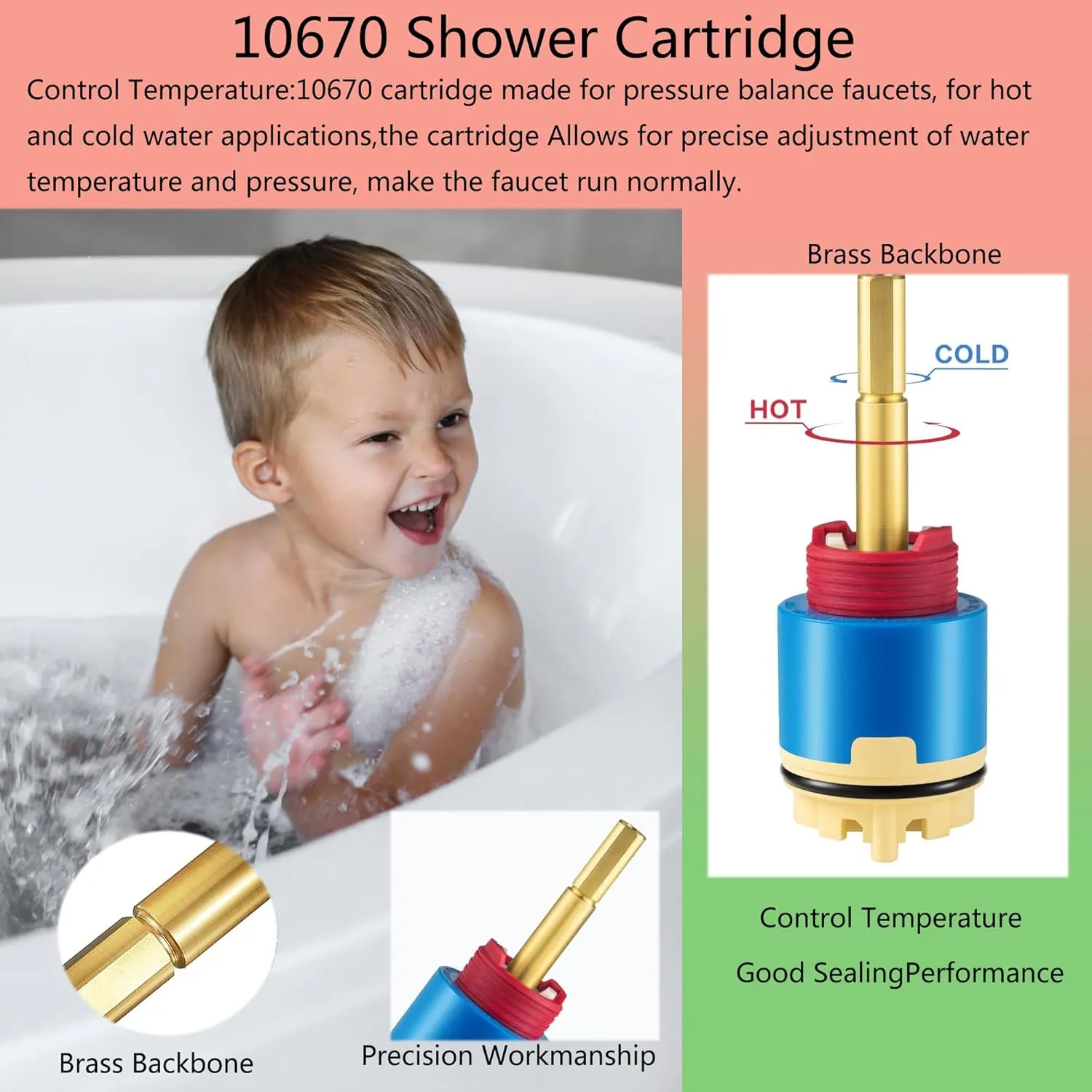 10670 Shower Cartridge,Compatible with Aqua source/Glacier Bay Single Handle Shower Faucet For Shower/Tub Faucet Cartridges Replacement,Pressure Balance Valve Core 40mm Copper Material