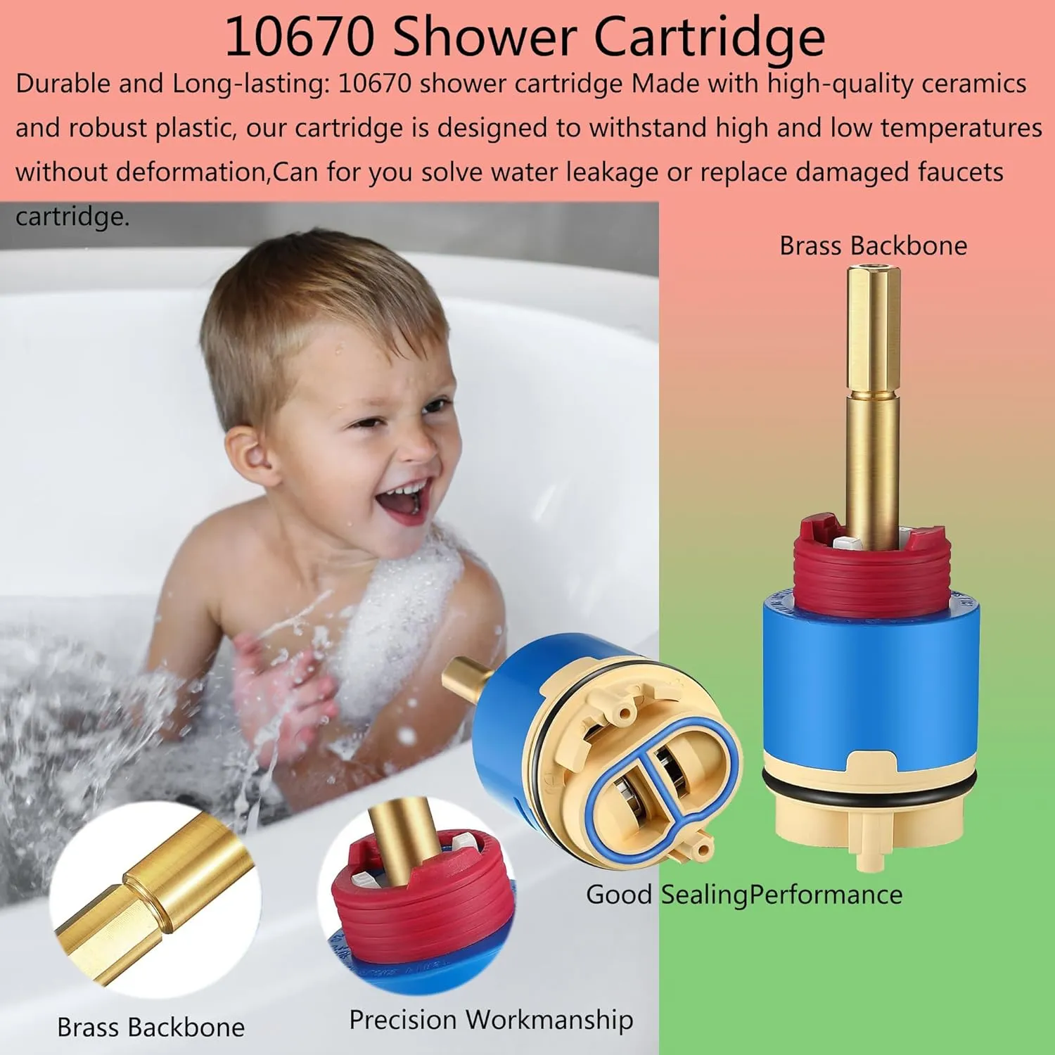 10670 Shower Cartridge,Compatible with Aqua source/Glacier Bay Single Handle Shower Faucet For Shower/Tub Faucet Cartridges Replacement,Pressure Balance Valve Core 40mm Copper Material