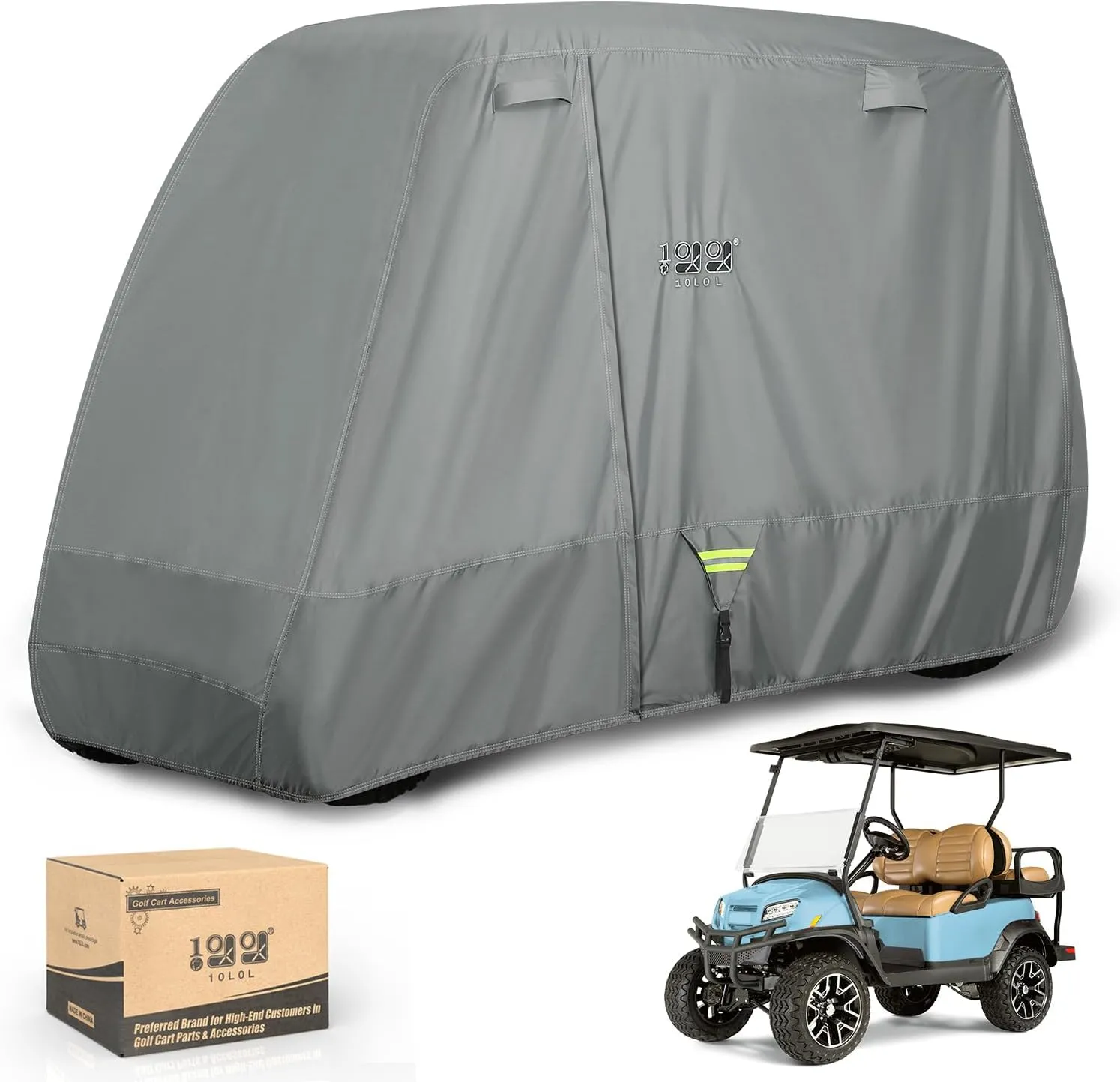 10L0L Golf Cart Covers Universal Fits Yamaha EZGO Club Car Lifted 2/4 Passengers 600D Waterproof Windproof Sunproof Outdoor Full Cover 3-Zipper