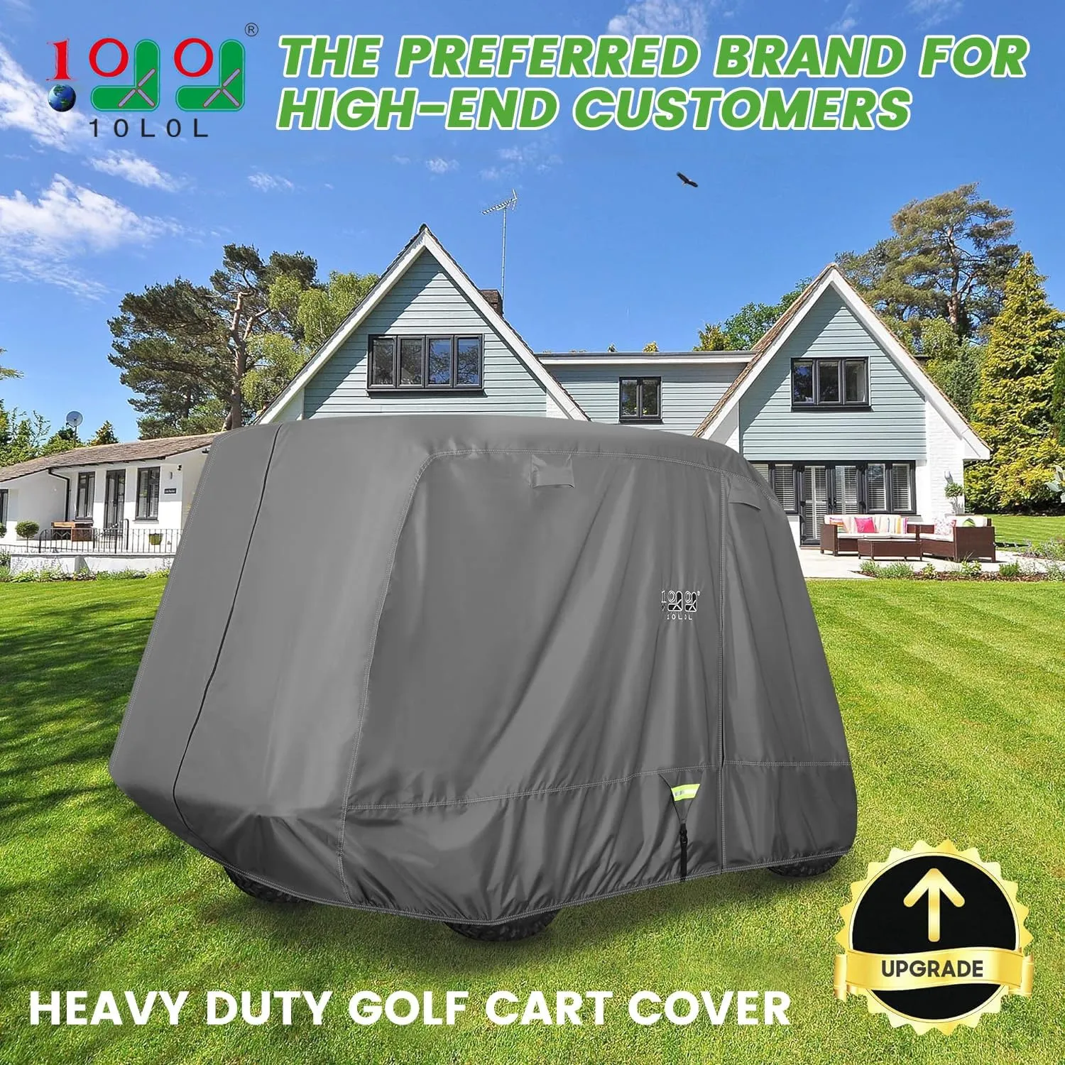 10L0L Golf Cart Covers Universal Fits Yamaha EZGO Club Car Lifted 2/4 Passengers 600D Waterproof Windproof Sunproof Outdoor Full Cover 3-Zipper