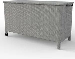140 Gallon Outdoor Storage Deck Box, Large Rattan Storage Bin Wheel for Patio Cushions, Garden Tools and Pool Supplies, Waterproof, Grey