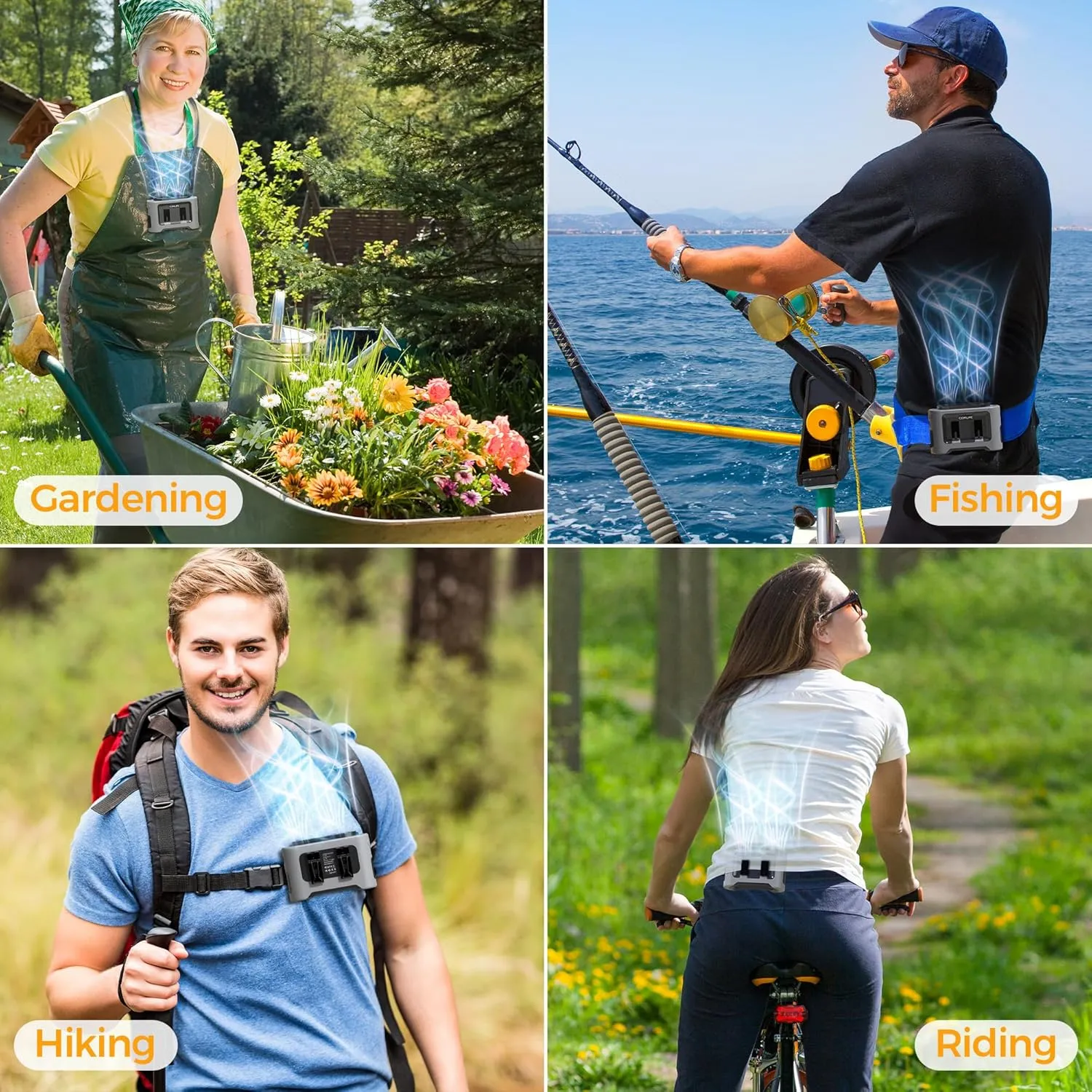14500mAh Portable Waist Fan Clip On Belt- Rechargeable Battery Operated,Max 40H Cooling,5 Speed 14600RPM,Dual Air Vent, Hands-free Shirt Neck Fan With Light for Outdoor Jobsite Camping Traveling