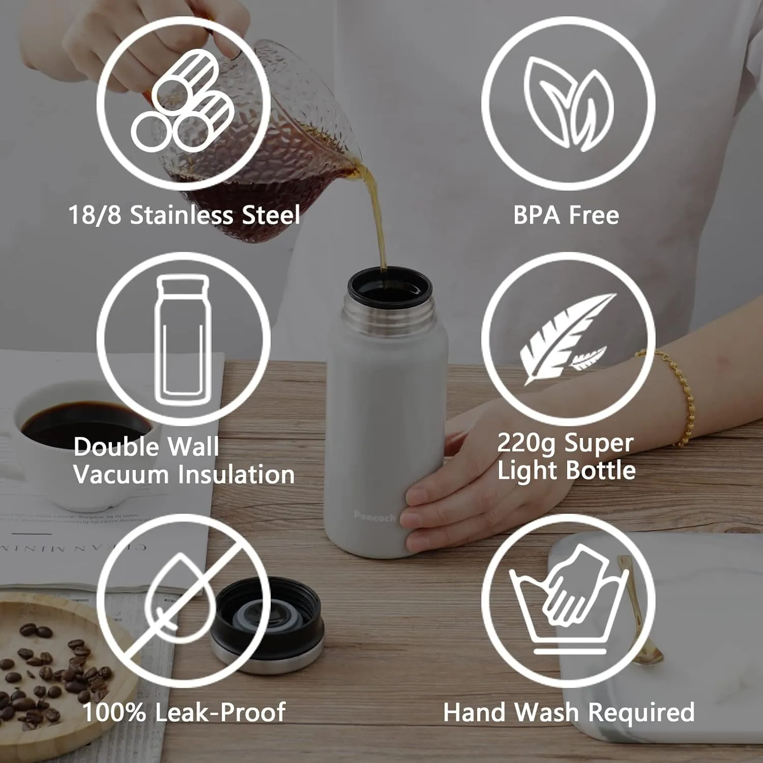 14oz Small Coffee Thermos Portable Travel Coffee Mug Stainless Steel Vacuum Insulated Thermos for Hot and Cold Leakproof Coffee Tumbler with Lid On the Go Cup