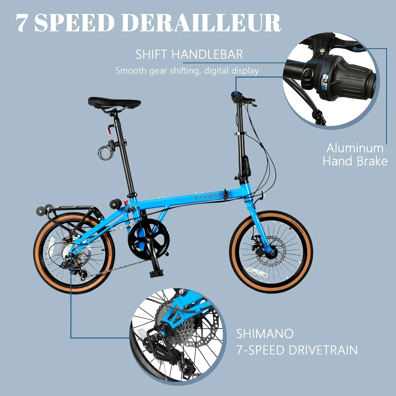 16 Inch Folding Bike with 7-Speed, Foldable Bike for Adults, Commuter Bike Folding Bicycle for Adult/Women/Men/Youth, Front and Rear Disc Brakes