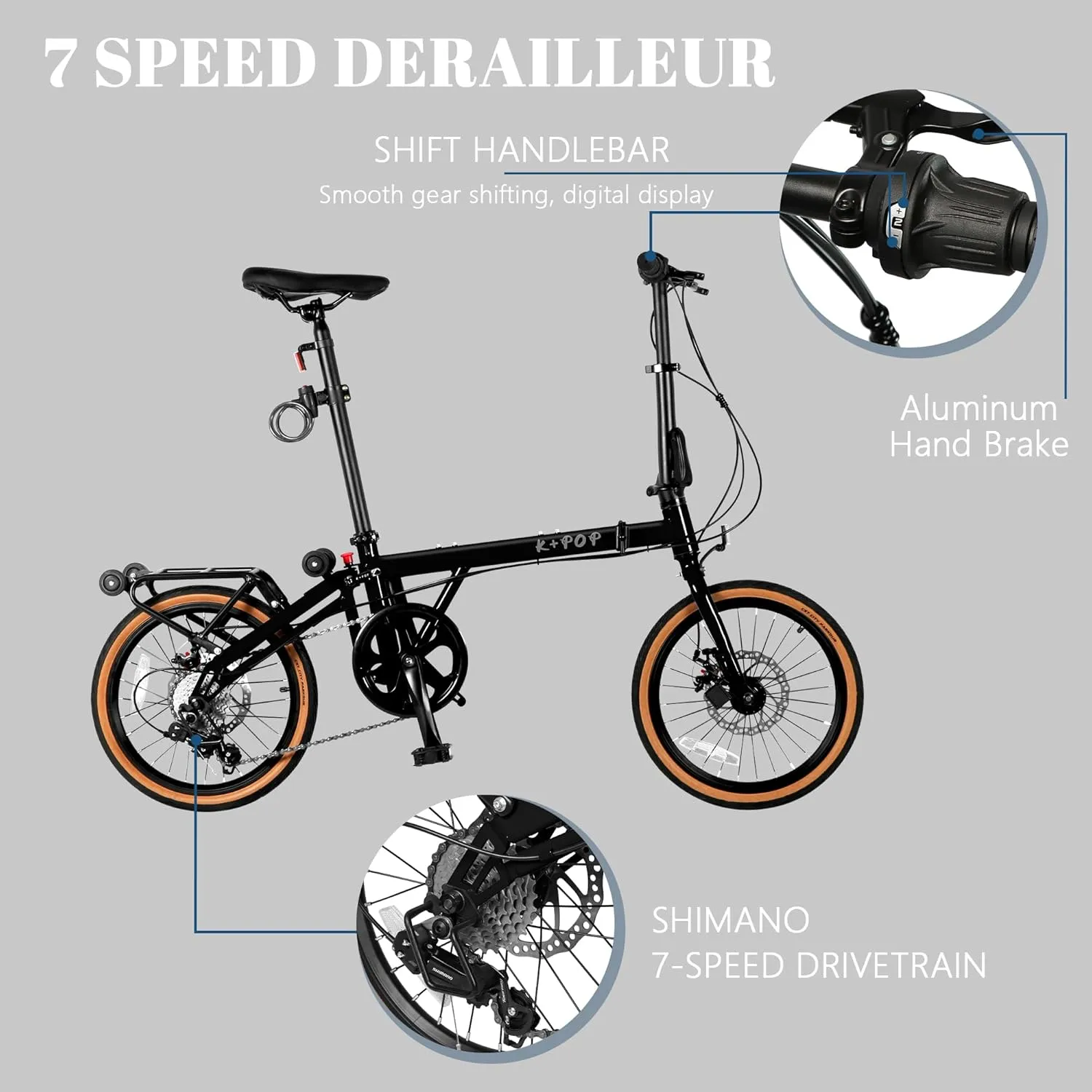 16 Inch Folding Bike with 7-Speed, Foldable Bike for Adults, Commuter Bike Folding Bicycle for Adult/Women/Men/Youth, Front and Rear Disc Brakes