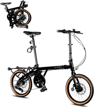 16 Inch Folding Bike with 7-Speed, Foldable Bike for Adults, Commuter Bike Folding Bicycle for Adult/Women/Men/Youth, Front and Rear Disc Brakes