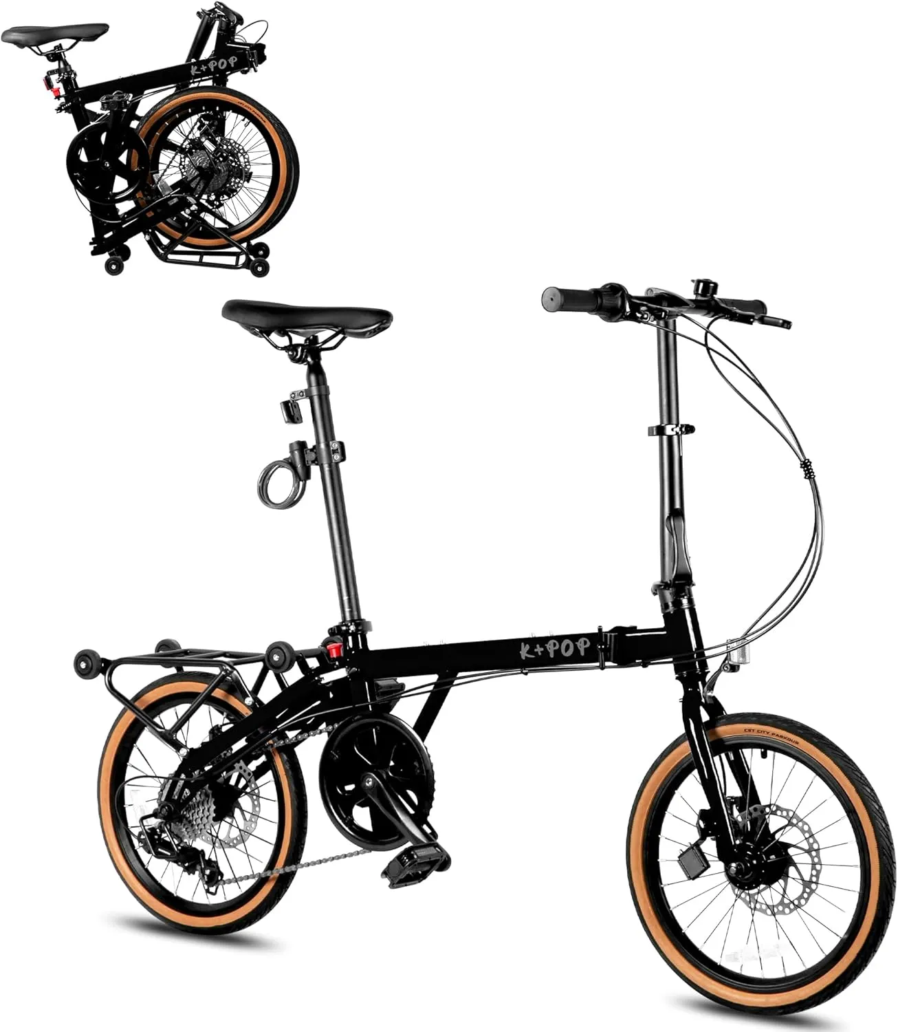 16 Inch Folding Bike with 7-Speed, Foldable Bike for Adults, Commuter Bike Folding Bicycle for Adult/Women/Men/Youth, Front and Rear Disc Brakes