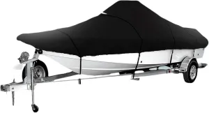 17ft-19ft Heavy-Duty Trailerable Boat Cover 210D Waterproof Fish-Ski V-Hull Boat Mooring Cover Dust-Proof Anti-UV Protection Waterproof Boat Cover