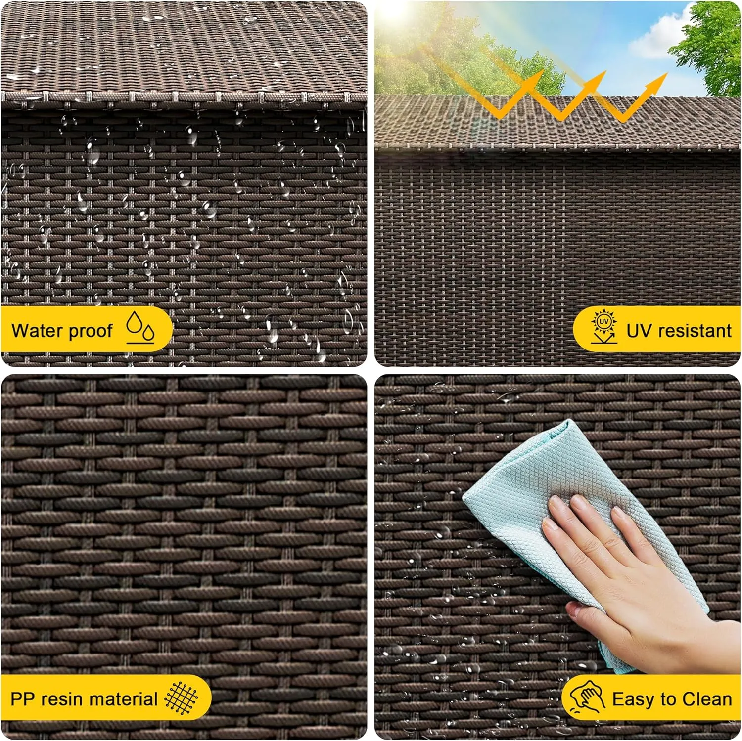 185 Gallon Large Deck Box Waterproof PE Rattan Outdoor Storage Box with Handles and Wheels, Storage Bin for Garden, Balcony, Porch, Pool, Yard