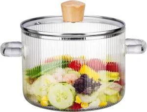 1.8L/60OZ Glass Simmer Pot, Clear Borosilicate Glass Cooking Pot for Stove-Top, Clear Heat Resistant Glass Saucepan with Handle for Stove Baby Food, Soup, Milk Dishwasher-Safe