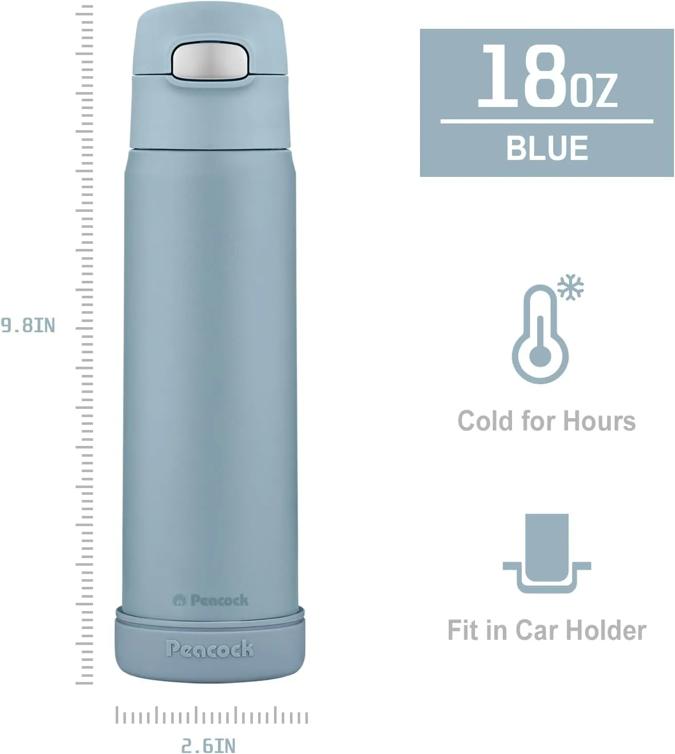 18oz Insulated Water Bottle with Straw for Sports/Driving/Lying, Flip-up Stainless Steel Leakproof BPA-Free Thermos with Straw for Back to School(Haze blue)