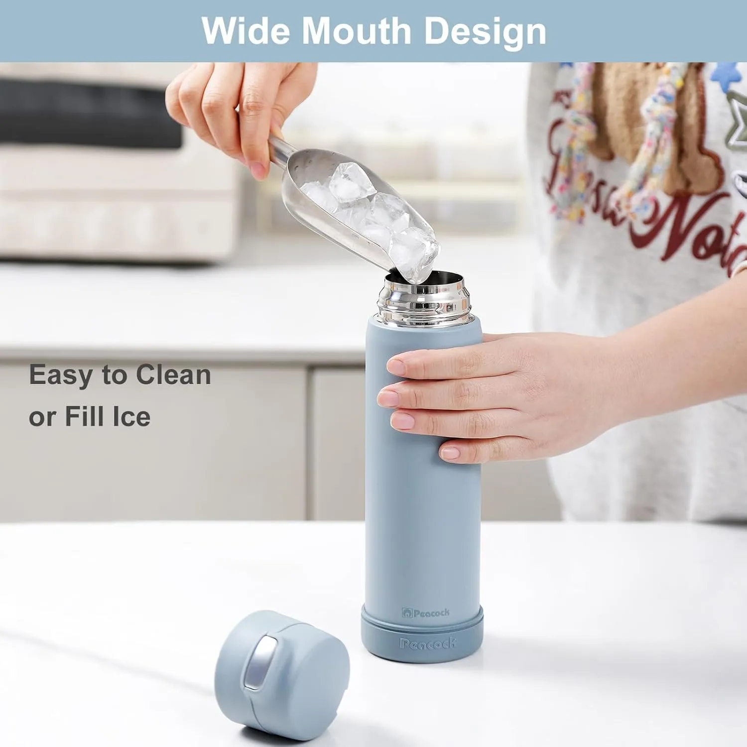 18oz Insulated Water Bottle with Straw for Sports/Driving/Lying, Flip-up Stainless Steel Leakproof BPA-Free Thermos with Straw for Back to School(Haze blue)
