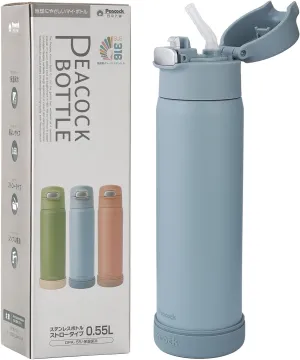 18oz Insulated Water Bottle with Straw for Sports/Driving/Lying, Flip-up Stainless Steel Leakproof BPA-Free Thermos with Straw for Back to School(Haze blue)
