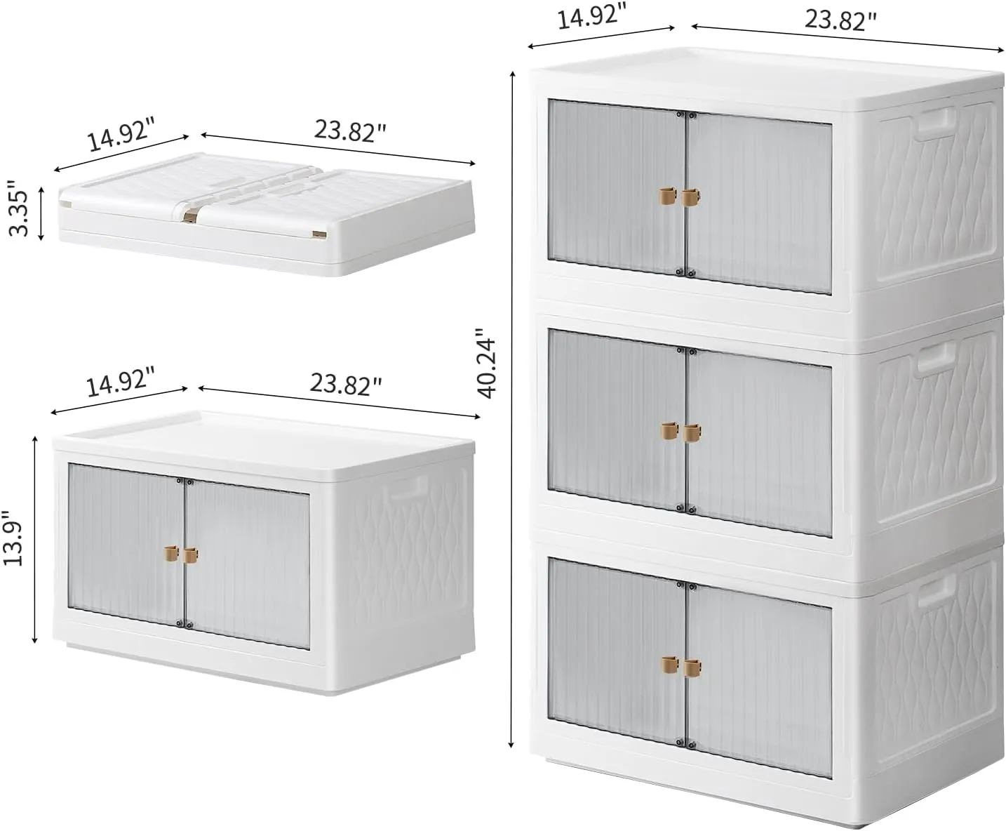 19 Gal Stackable Storage Bins with Lids 3 Pack,Collapsible Storage Bins with Doors Plastic Folding Storage Box with Wheel,Large Foldable Storage Boxes for Dormroom Clothes,Grey