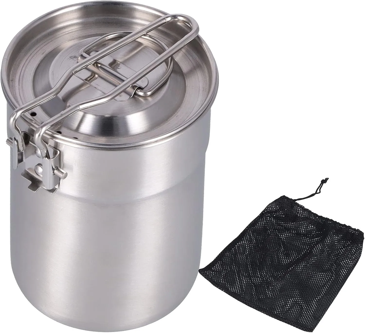 1L Functional Outdoor Coffee Maker Cup with Foldable Handle and Lid, Flat Bottom, Wire Drawing care for, Ideal for Camping and Hiking