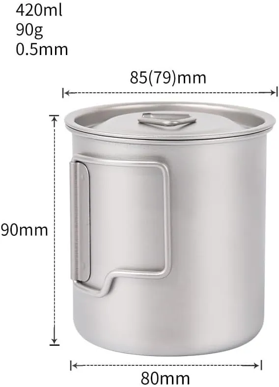 1PC Outdoor Camping Pure Titanium Folding Water Cup Single Layer Lightweight Portable Coffee Cup Mug(420ml)
