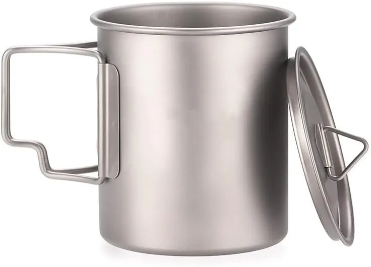 1PC Outdoor Camping Pure Titanium Folding Water Cup Single Layer Lightweight Portable Coffee Cup Mug(420ml)