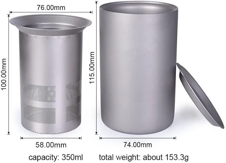 1SET Pure Titanium Double Layer Tea Cup Tea Filter Outdoor Ultra Light Portable Coffee Cup(350ml)