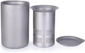 1SET Pure Titanium Double Layer Tea Cup Tea Filter Outdoor Ultra Light Portable Coffee Cup(350ml)