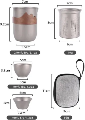 1SET Pure Titanium Double Layer Tea Set Outdoor Camping Portable Tea Cup Tea Filter(A)