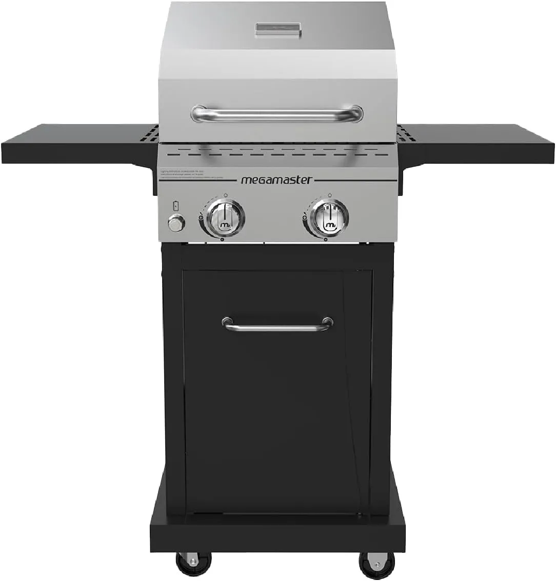 2-Burner Propane Barbecue Gas Grill with Foldable Side Tables, Perfect for Camping, Outdoor Cooking, Patio, Garden Barbecue Grill, 28000 BTUs, Silver and Black, 720-0864MA