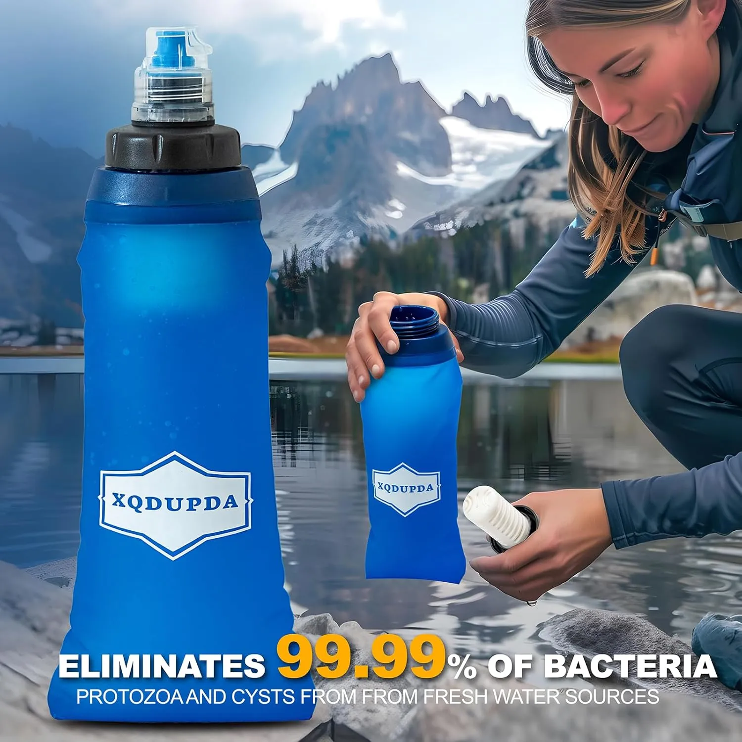 2 in 1 Premium 600 ml  1000 ml Water Filter Set- Fast Flow, Lightweight, Portable, Fast Filtration and Compact Design - Ideal for Camping, Hiking, and Emergency Preparedness