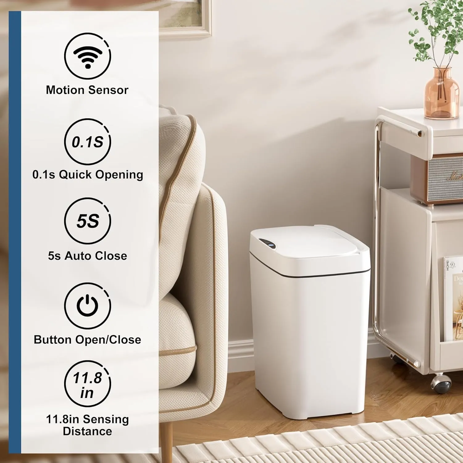 2 Pack 2.7 Gal Bathroom Trash Can with Lid, Automatic Trash Can Small Smart Garbage Can Touchless, Slim Motion Sensor Waterproof Plastic Trash Bins for Bedroom Office Kitchen Toilet