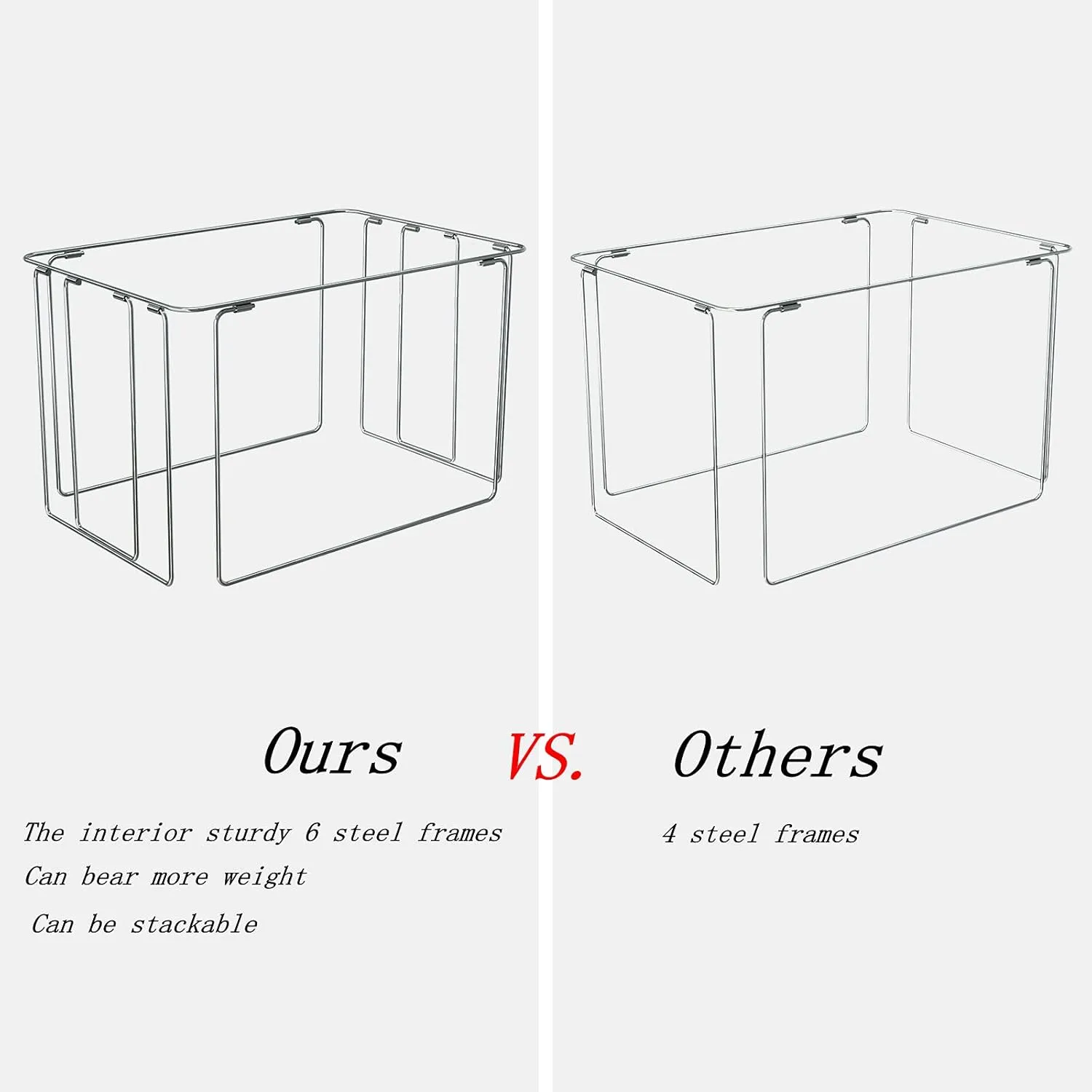 2 Pack Clothes Storage Bins Stackable Metal Frame Storage Box Large Capacity Foldable Linen Fabric Box Organizer with Carrying Handles and Clear Window(Light Gray, 23.6X 16.5X 15.7 Inch)