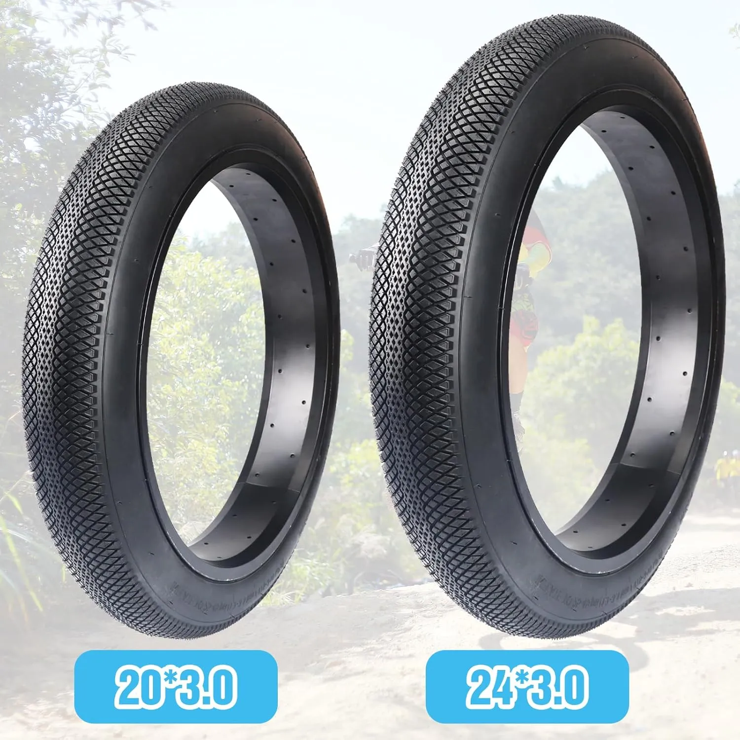 2 Pack E-Bike Tire Fat BMX Bike Tire 20"x3" (76-406) 24"x3" (76-507) with Tubes Compatible Replacement Bicycle Tire for Mountain Snow and Beach Bike