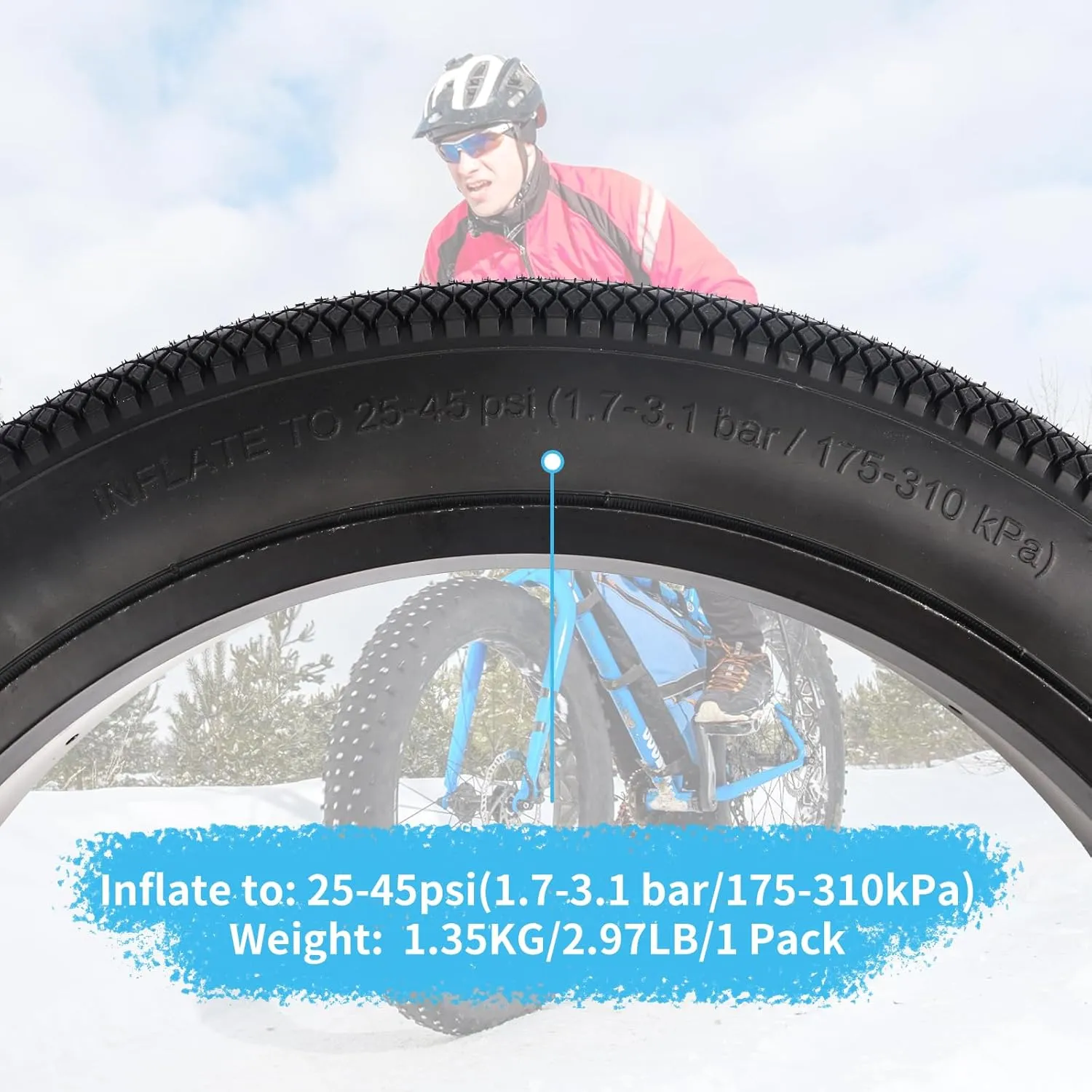 2 Pack E-Bike Tire Fat BMX Bike Tire 20"x3" (76-406) 24"x3" (76-507) with Tubes Compatible Replacement Bicycle Tire for Mountain Snow and Beach Bike