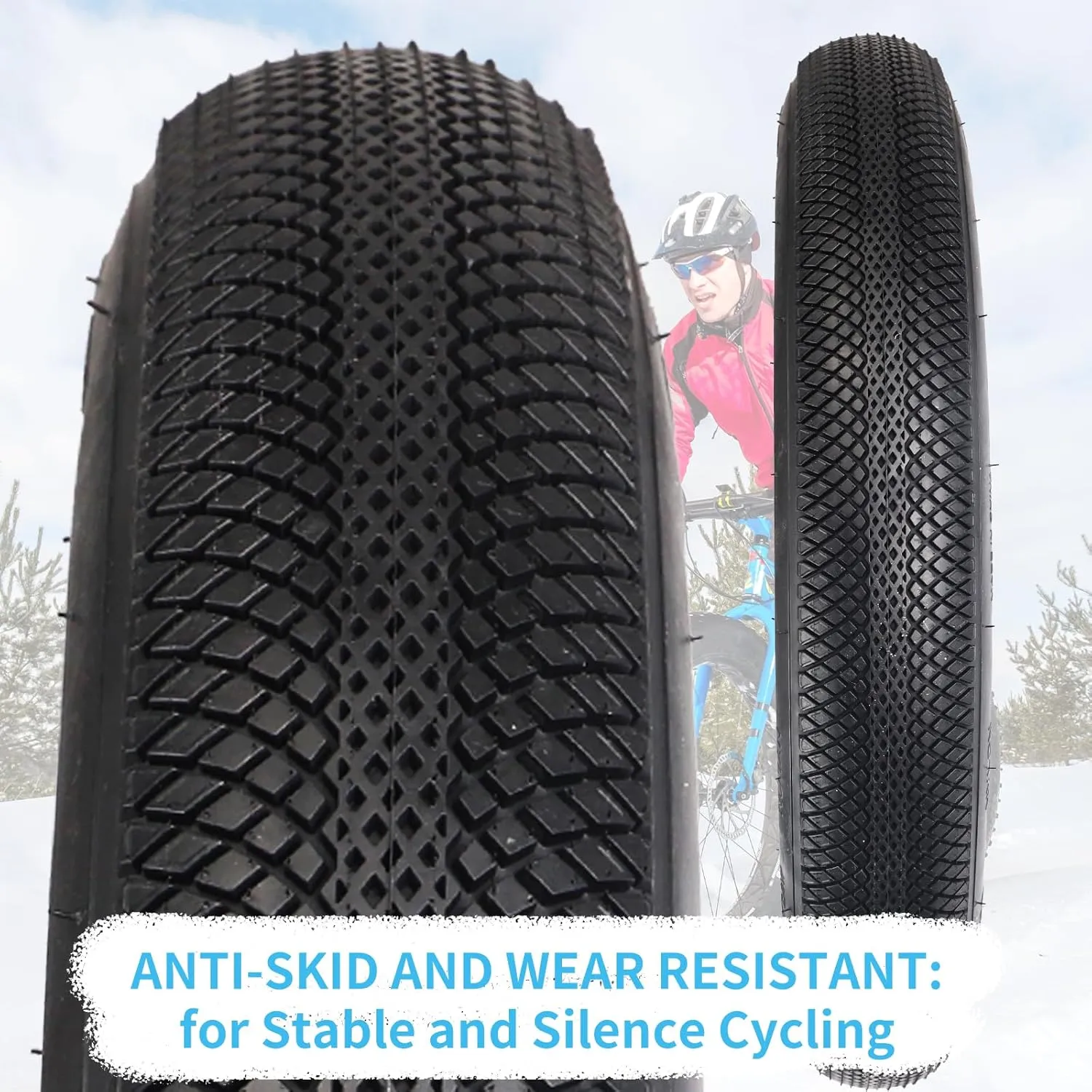 2 Pack E-Bike Tire Fat BMX Bike Tire 20"x3" (76-406) 24"x3" (76-507) with Tubes Compatible Replacement Bicycle Tire for Mountain Snow and Beach Bike