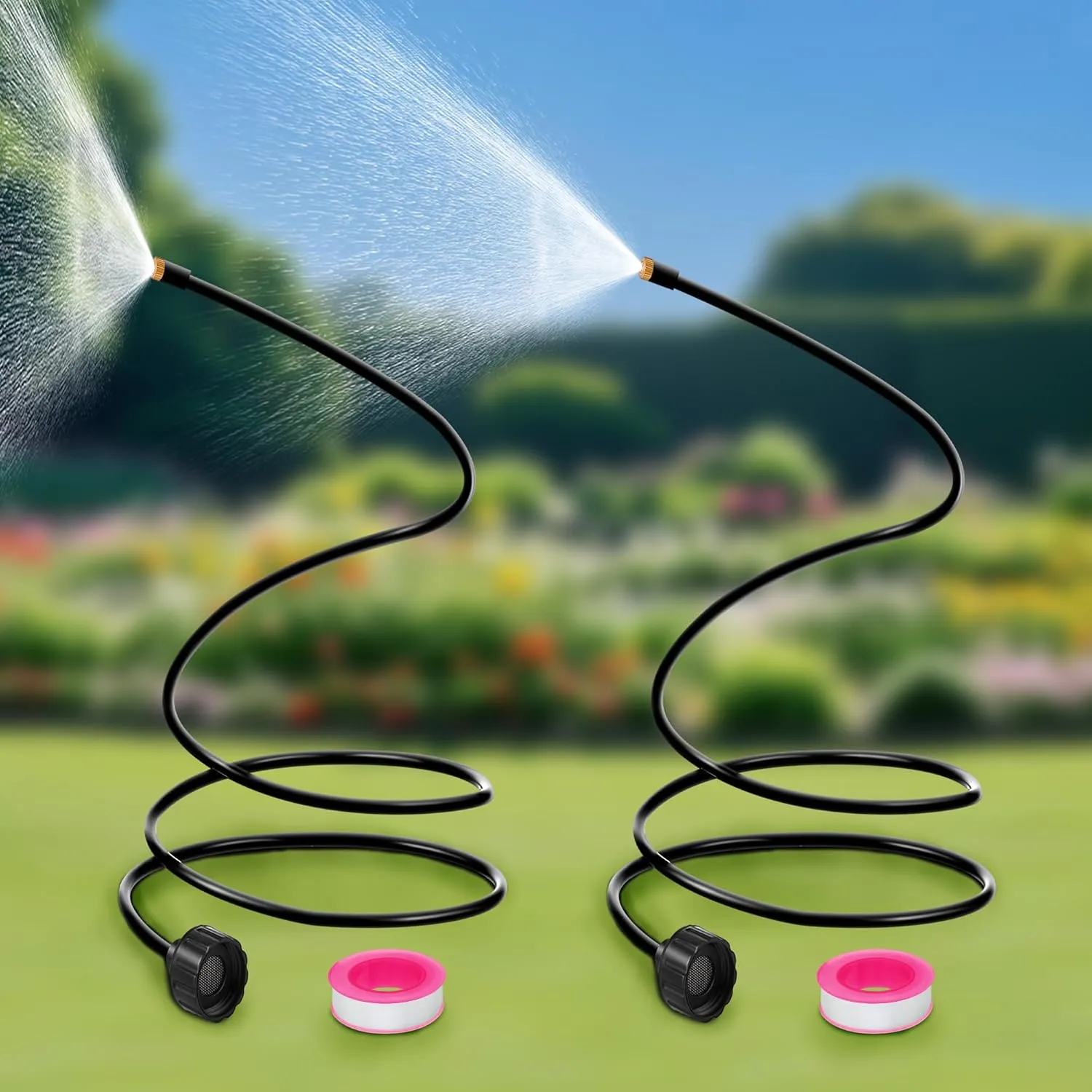 2 PACK Hose Misters for Outside Patio, 60 Inch Flexible Misting System Cooling Stand Portable Water Mist for Outdoor, Hose Mister for Chicken Coop, Garden, Backyard, Bird Bath-Upgraded Thickened Mist