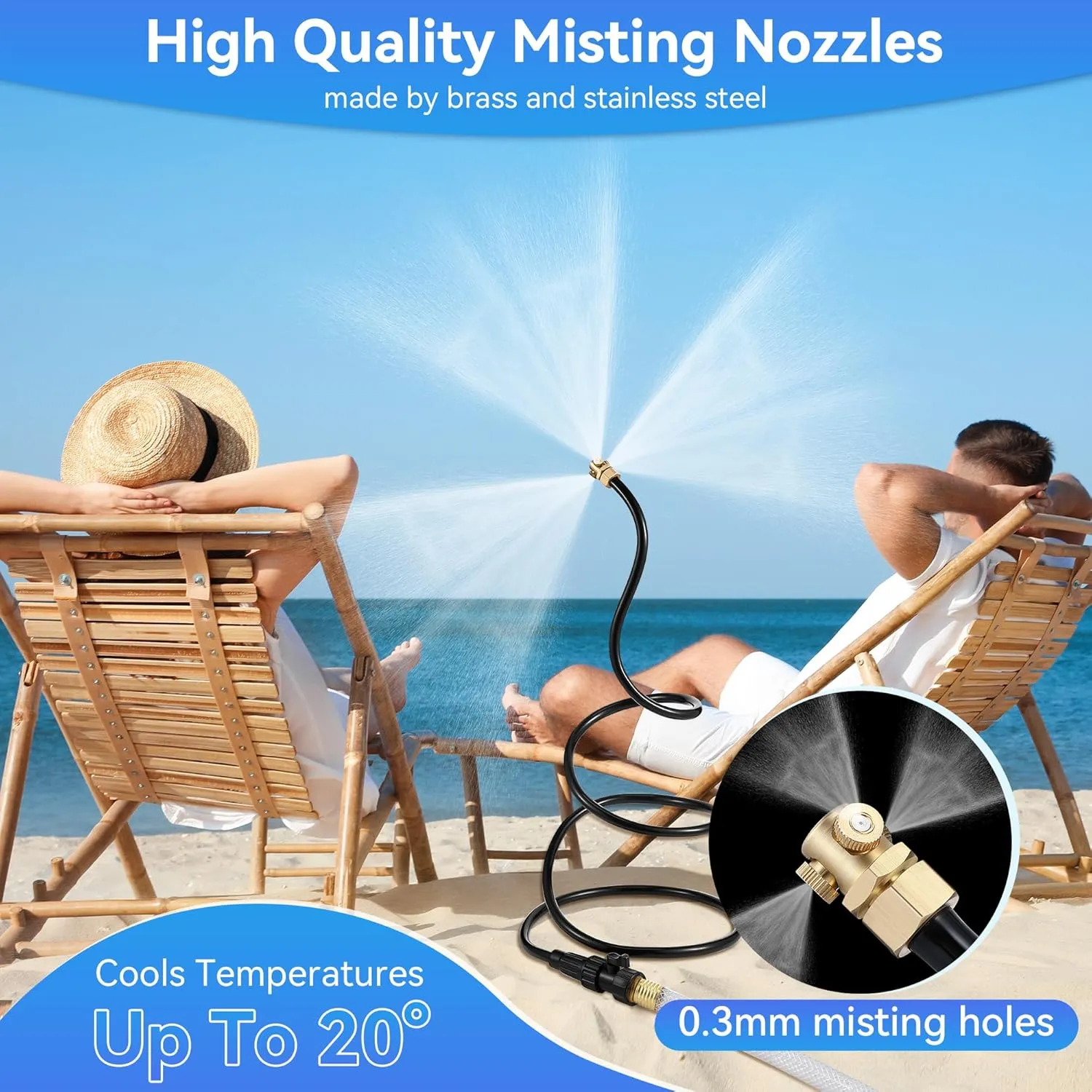 2 Pack Hose Misters for Outside Patio, 6.6ft Portable Aluminum Hose Mister with 3 Nozzles, Fine Misting System for Cooling, Patio, Garden, Backyard, Water Mist Playing
