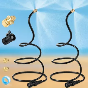 2 Pack Hose Misters for Outside Patio, 6.6ft Portable Aluminum Hose Mister with 3 Nozzles, Fine Misting System for Cooling, Patio, Garden, Backyard, Water Mist Playing