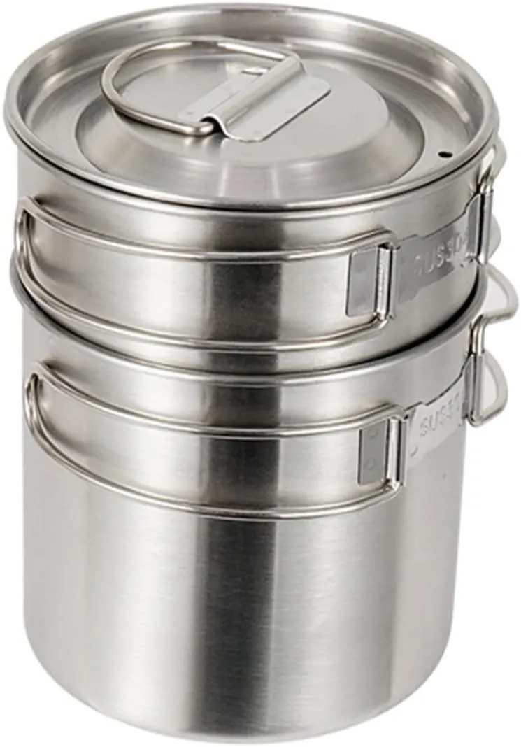 2-pc Stainless Steel Folding Pot Set Collapsible Camping Cup Lid Portable Hiking Cup for Outdoor