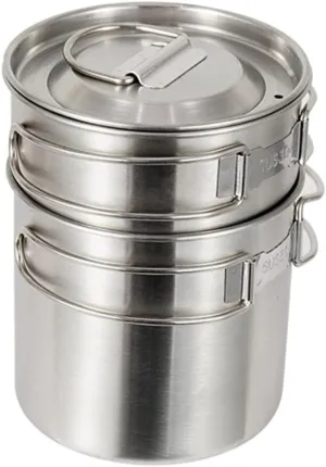 2-pc Stainless Steel Folding Pot Set Collapsible Camping Cup Lid Portable Hiking Cup for Outdoor