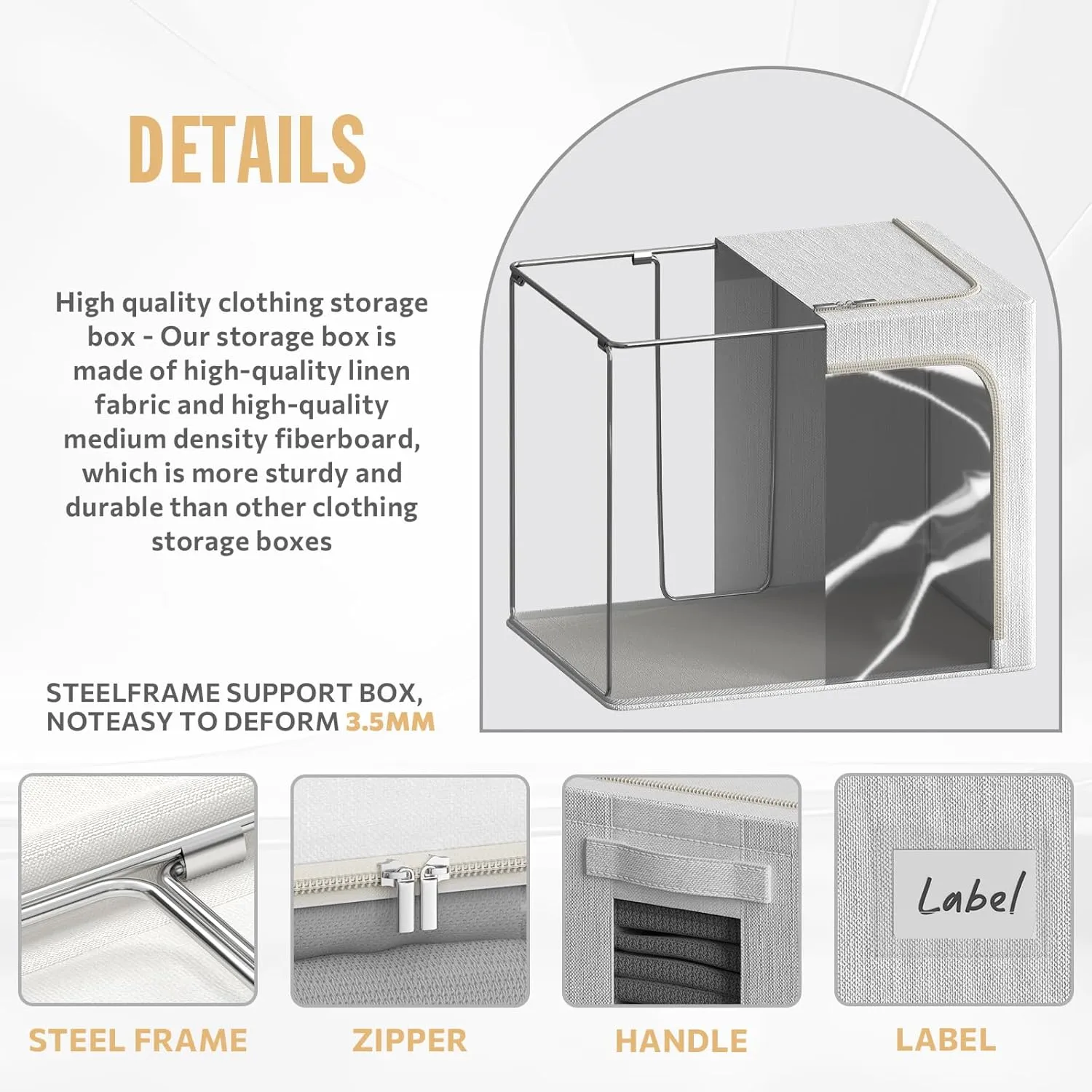 2 Pcs Clothes Storage Bins with Metal Frame 30L Foldable Linen Fabric Storage Bins for Clothes with Large Clear Window
