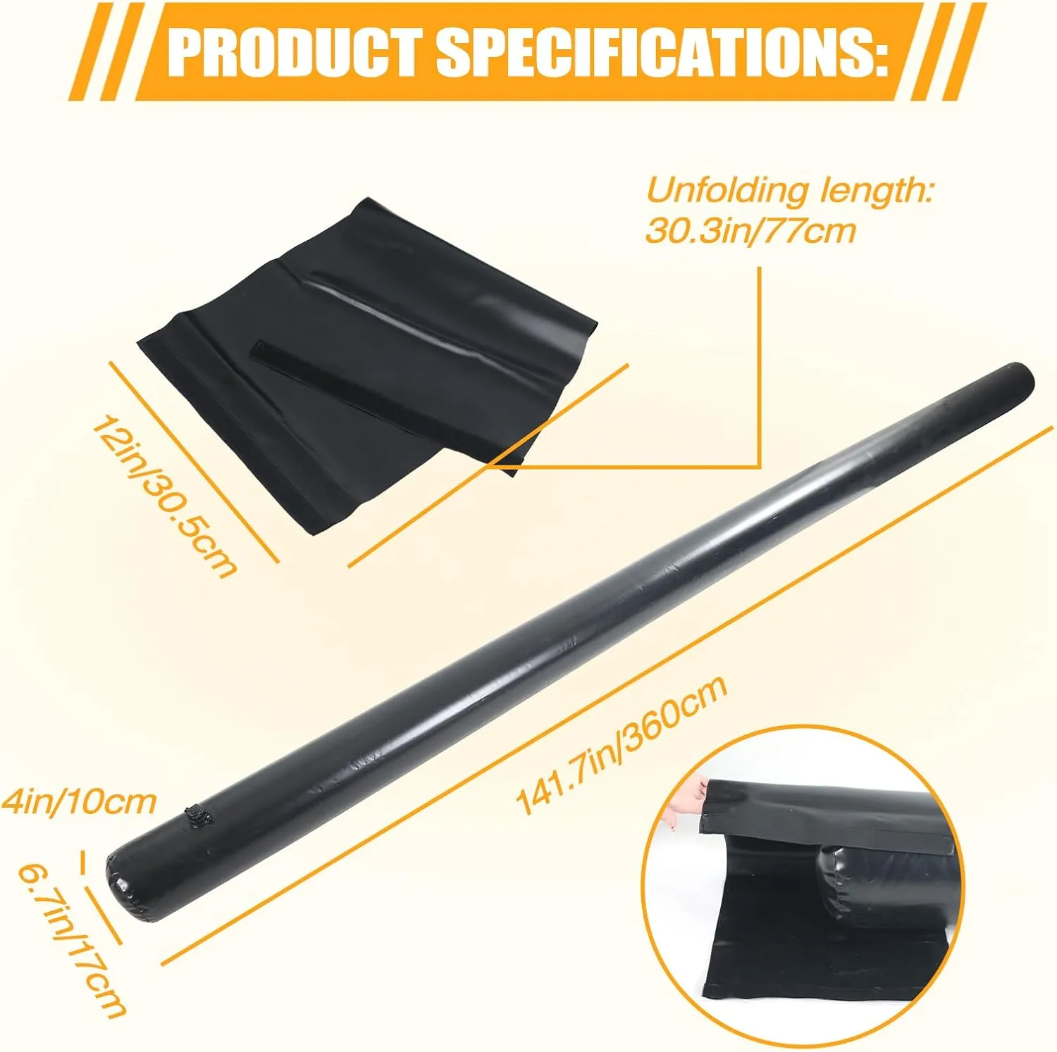 2 Pcs PVC Flood Barriers for Home with 1 Connecting Bands 12ft x 7inch Water Barriers Flood Sandbag Alternative Lightweight Water Diversion Tubes for Flooding Rain Protection Door Garage