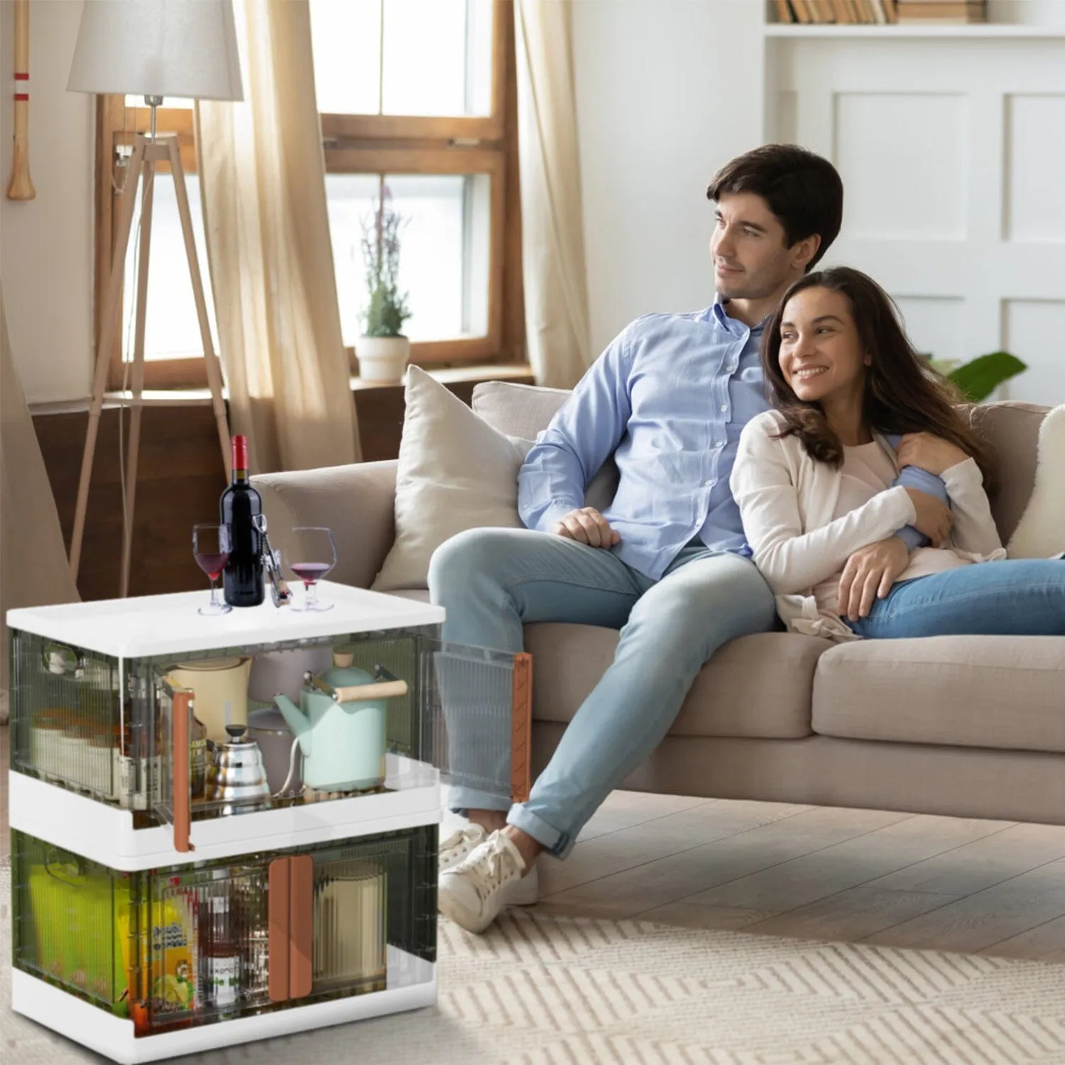 2-Piece: Foldable Stackable Storage Bins with Lid