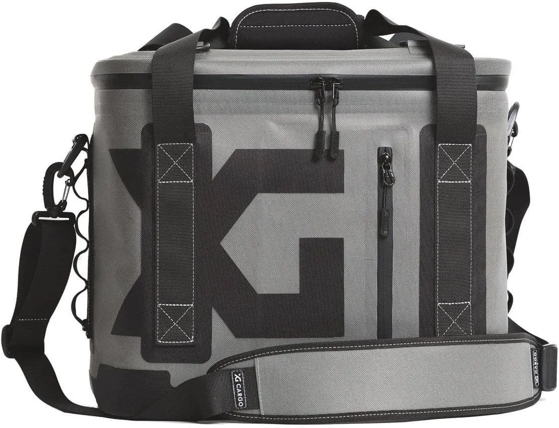 20-Can 21-Quart Insulated Waterproof Nylon Ice Box Cooler with Shoulder Strap and Grab Handles, Black