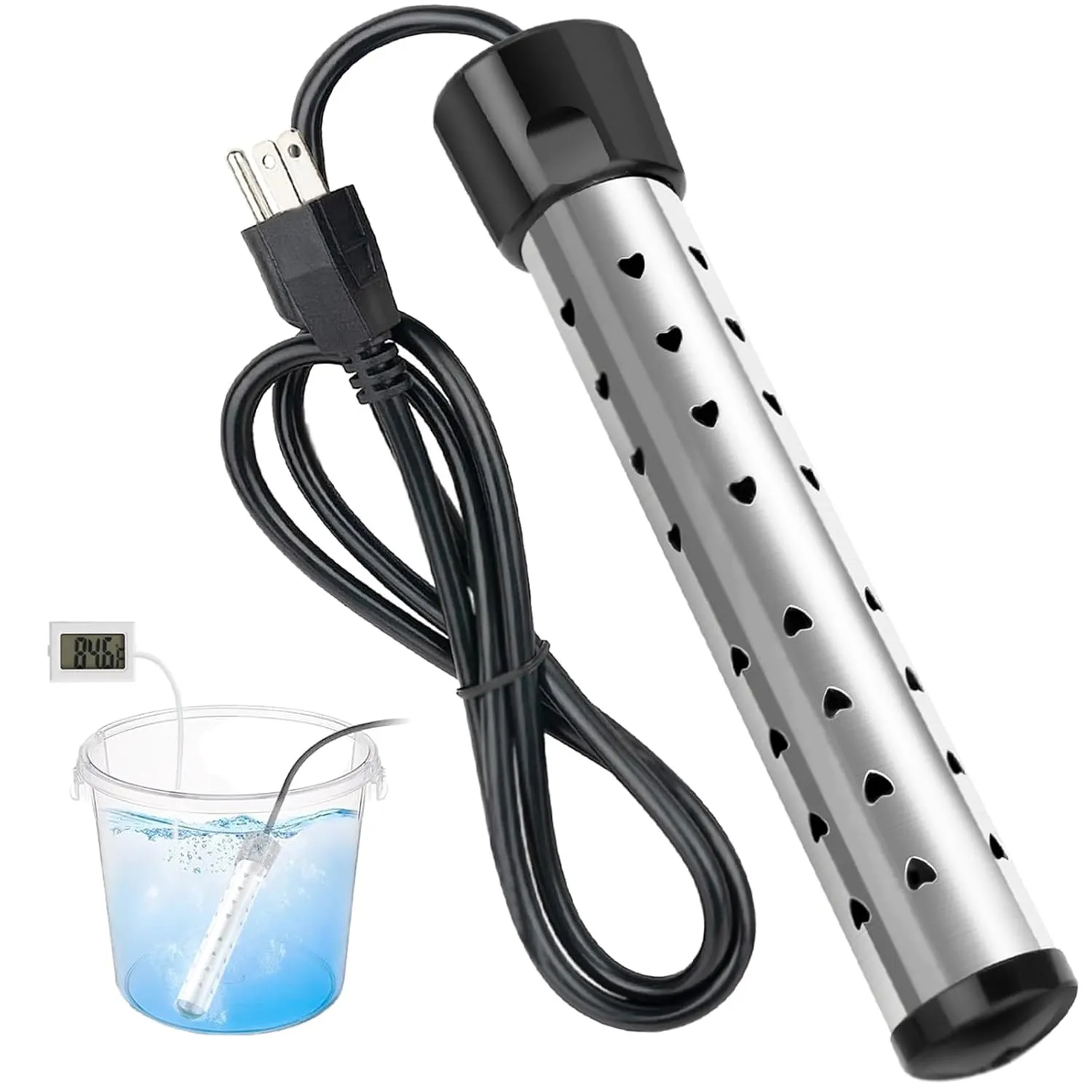 2000W Immersion Water Heater, Portable Electric Water Heater with 304 Stainless Steel, Fast Heating Bucket Heater with Built-in Thermometer, Ideal for Home, Camping, and Outdoor Use
