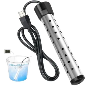 2000W Immersion Water Heater, Portable Electric Water Heater with 304 Stainless Steel, Fast Heating Bucket Heater with Built-in Thermometer, Ideal for Home, Camping, and Outdoor Use